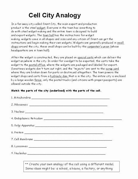 Cell Analogy Worksheet .